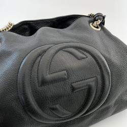 Pre Owned Gucci Black Pebbled Leather Medium Soho Chain Shoulder Bag