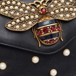 Pre Owned Gucci Black Leather Mini Pearl Studded Queen Margaret Broadway Shoulder Bag
