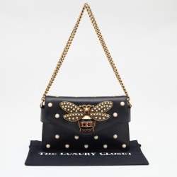Pre Owned Gucci Black Leather Mini Pearl Studded Queen Margaret Broadway Shoulder Bag