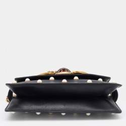 Pre Owned Gucci Black Leather Mini Pearl Studded Queen Margaret Broadway Shoulder Bag