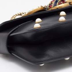Pre Owned Gucci Black Leather Mini Pearl Studded Queen Margaret Broadway Shoulder Bag