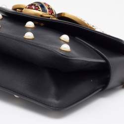 Pre Owned Gucci Black Leather Mini Pearl Studded Queen Margaret Broadway Shoulder Bag
