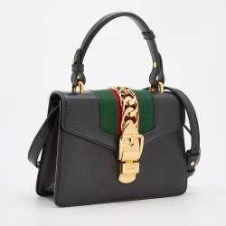 Pre Owned Gucci Black Leather Mini Sylvie Top Handle Bag