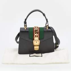 Pre Owned Gucci Black Leather Mini Sylvie Top Handle Bag