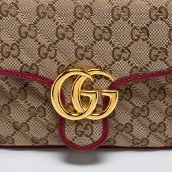 مملوكة مسبقًا Gucci Beige/Red GG Canvas and Leather Mini GG Marmont Top Handle Bag