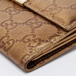Pre Owned Gucci Metallic Gold Guccissima Leather Flap Continental Wallet