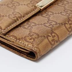Pre Owned Gucci Metallic Gold Guccissima Leather Flap Continental Wallet