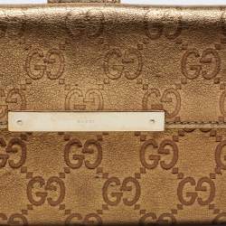 Pre Owned Gucci Metallic Gold Guccissima Leather Flap Continental Wallet