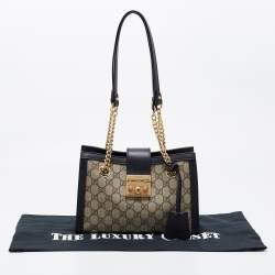 Gucci Beige/Black GG Supreme Canvas and Leather Small Padlock Tote