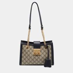 Gucci Beige/Black GG Supreme Canvas and Leather Small Padlock Tote