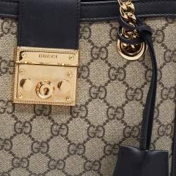 Gucci Beige/Black GG Supreme Canvas and Leather Small Padlock Tote