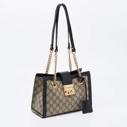 Gucci Beige/Black GG Supreme Canvas and Leather Small Padlock Tote