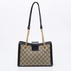 Gucci Beige/Black GG Supreme Canvas and Leather Small Padlock Tote