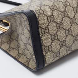 Gucci Beige/Black GG Supreme Canvas and Leather Small Padlock Tote