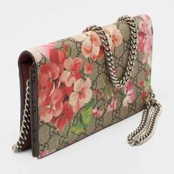Gucci Multicolor GG Blooms Supreme Coated Canvas and Leather Wallet On Chain 