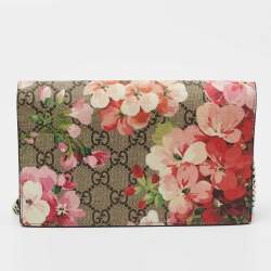 Gucci Multicolor GG Blooms Supreme Coated Canvas and Leather Wallet On Chain 