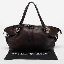 Pre Owned Gucci Plum Leather Medium Bamboo Bar Tote