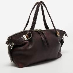 Pre Owned Gucci Plum Leather Medium Bamboo Bar Tote
