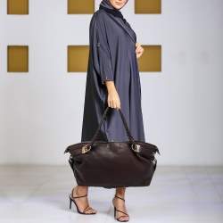 Pre Owned Gucci Plum Leather Medium Bamboo Bar Tote