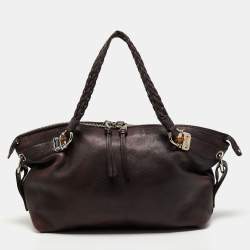 Pre Owned Gucci Plum Leather Medium Bamboo Bar Tote