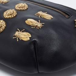 Gucci Black Leather Animal Studs Leather Belt Bag