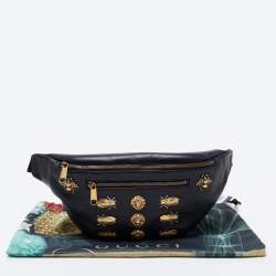 Gucci Black Leather Animal Studs Leather Belt Bag