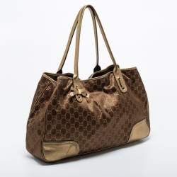 Pre Owned Gucci Brown/Gold GG Canvas And Leather Princy Tote