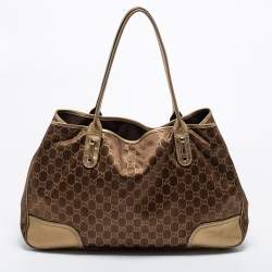 Pre Owned Gucci Brown/Gold GG Canvas And Leather Princy Tote
