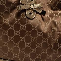 Pre Owned Gucci Brown/Gold GG Canvas And Leather Princy Tote
