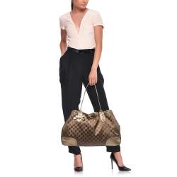 Pre Owned Gucci Brown/Gold GG Canvas And Leather Princy Tote