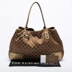 Pre Owned Gucci Brown/Gold GG Canvas And Leather Princy Tote