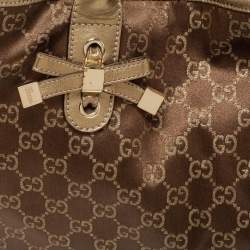 Pre Owned Gucci Brown/Gold GG Canvas And Leather Princy Tote
