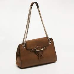 Pre Owned Gucci Brown Leather Large Emily Chain Shoulder Bag