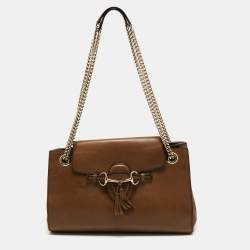 Pre Owned Gucci Brown Leather Large Emily Chain Shoulder Bag