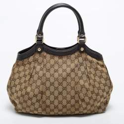 Pre Owned Gucci Beige GG Canvas and Leather Medium Sukey Tote