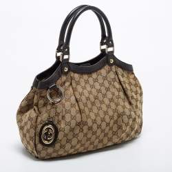 Pre Owned Gucci Beige GG Canvas and Leather Medium Sukey Tote