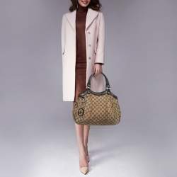 Pre Owned Gucci Beige GG Canvas and Leather Medium Sukey Tote