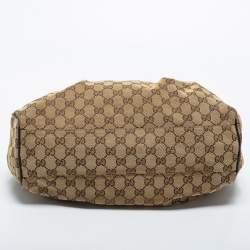 Pre Owned Gucci Beige GG Canvas and Leather Medium Sukey Tote