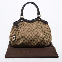 Pre Owned Gucci Beige GG Canvas and Leather Medium Sukey Tote