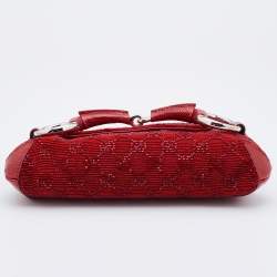 Pre Owned Gucci Red Beads and Lizard Leather Horsebit Chain Clutch
