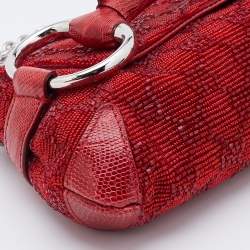 Pre Owned Gucci Red Beads and Lizard Leather Horsebit Chain Clutch
