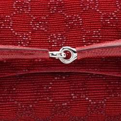 Pre Owned Gucci Red Beads and Lizard Leather Horsebit Chain Clutch