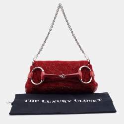 Pre Owned Gucci Red Beads and Lizard Leather Horsebit Chain Clutch
