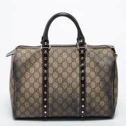 Pre Owned Gucci Beige/Dark Brown GG Supreme Canvas and Leather Medium Hearts Joy Boston Bag