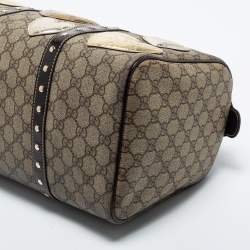 Pre Owned Gucci Beige/Dark Brown GG Supreme Canvas and Leather Medium Hearts Joy Boston Bag