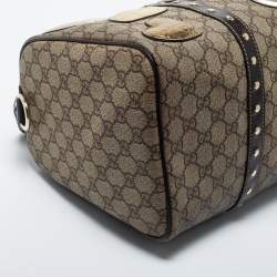 Pre Owned Gucci Beige/Dark Brown GG Supreme Canvas and Leather Medium Hearts Joy Boston Bag