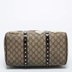 Pre Owned Gucci Beige/Dark Brown GG Supreme Canvas and Leather Medium Hearts Joy Boston Bag
