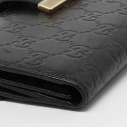 Gucci Black GG Guccissima Leather Flap Continental Wallet