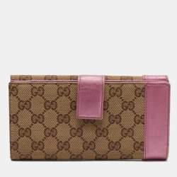 Gucci Beige/Metallic Pink Guccisima Canvas and Leather Heart Charm Continental Wallet