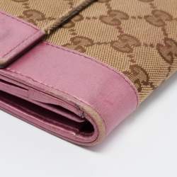 Gucci Beige/Metallic Pink Guccisima Canvas and Leather Heart Charm Continental Wallet